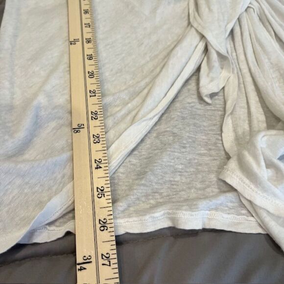 LNA Linen Blend White Slub Tee Gathered Center with Drape Tie Off Center Small - Picture 9 of 10